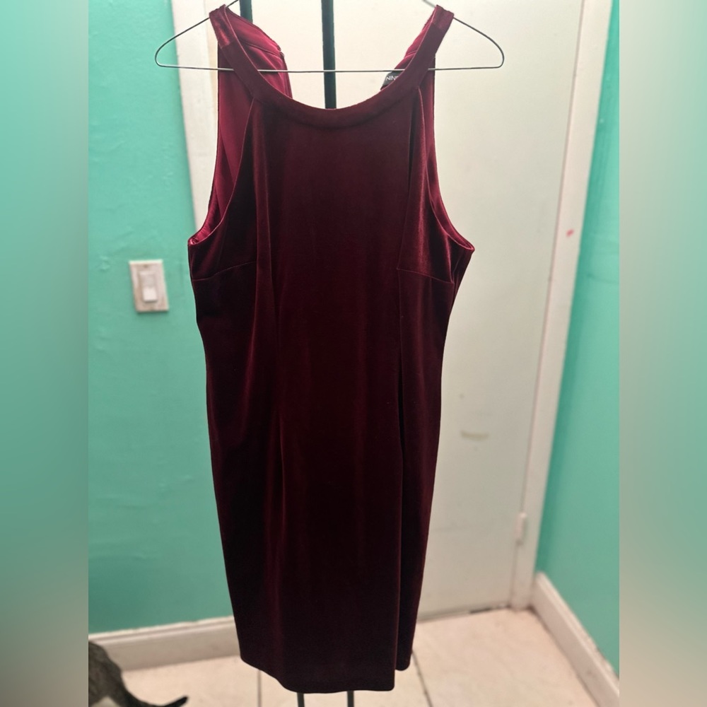 Velvet Burgundy Straight Dress - Mock Turtle Neck